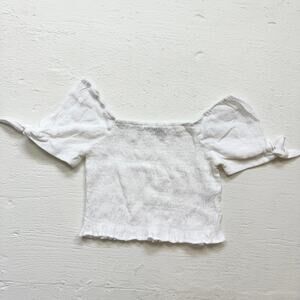 Love Tree White Smocked Puff Sleeve Crop Top, Size Large